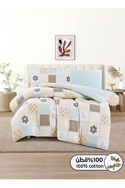 Melen طقم مفرش سرير صيفي مفرد ونص قطن 100% - 4 قطع - يناسب سرير بمقاس 200x120...
