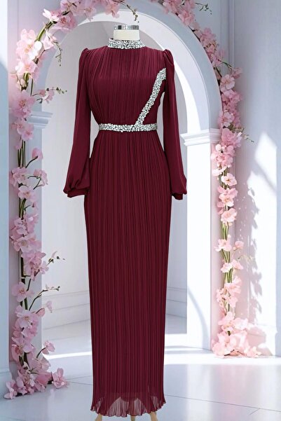 Amine Hüma Sima Abiye Elbise Bordo