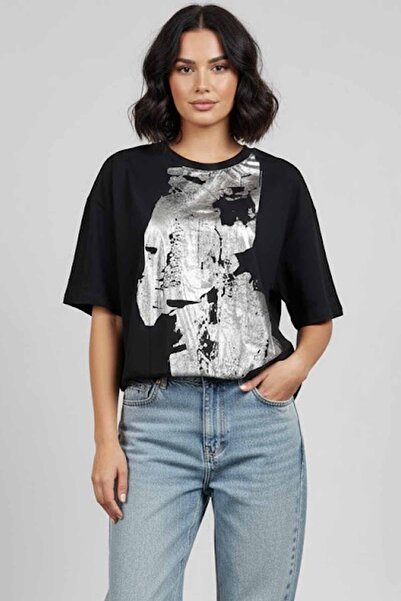 rekor sports Women'S/Unisex Oversize Metallic Abstract Printed Cotton T-Shirt