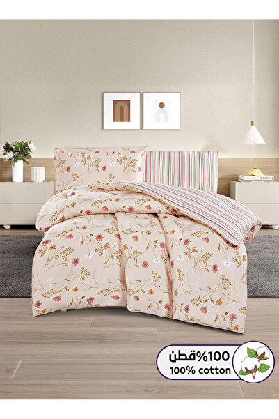 Melen طقم مفرش سرير صيفي مفرد ونص قطن 100% - 4 قطع - يناسب سرير بمقاس 200x120...