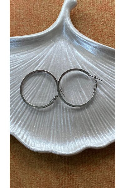 SELUVİA 3 cm Cornered Steel Silver Color Hoop Earrings – Modern & Stylish Sta...