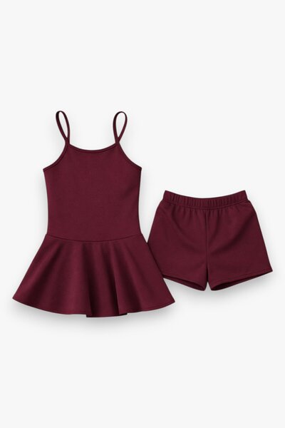 My Kids Wear Girl's Waitress Swimsuit Dress and Shorts 2-Piece Set 12417