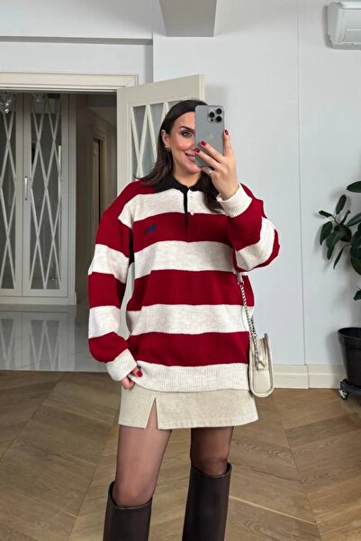 Mzr Collection Women's Double Heart Detail Striped Sweater