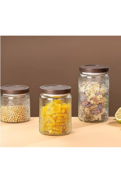 Herum Set de 3 borcane, dimensiuni diferite, sticlă, PVC, organizatoare, Tran...