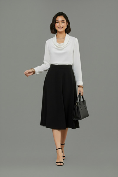 Lesa Wear Women's Black Midi Length High Waist A-Line Flared Skirt