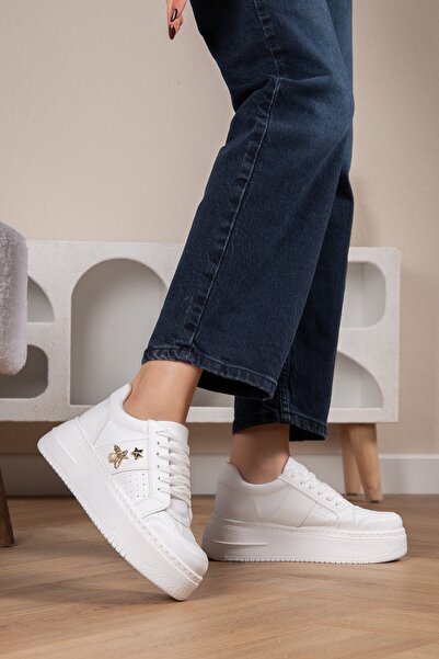 BAHRİNA Women's Butterfly Star Buckle Thick Sole Sneaker