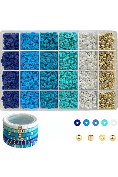 zerzembe 4280 ADET MAVİ POLİMER KİL BONCUK SETİ TAKI SETİ KENDİN YAP