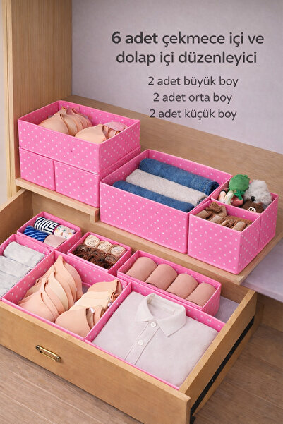 Lumtex Home Textile 6'lı PEMBE Desenli - Çekmece İçi Düzenleyici Organizer Se...