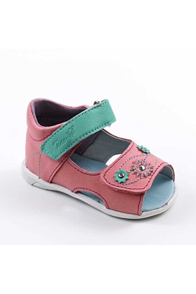 tino Sandale pentru copii , PRIMII PASI , din piele naturala 1839-ROZ/TURCOAZ/V