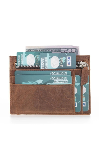 AbbasShop Zip Leather Zippered Card Holder Zpch G2 Brown