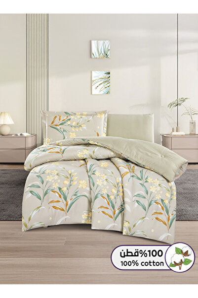 Melen طقم مفرش سرير صيفي مفرد ونص قطن 100% - 4 قطع - يناسب سرير بمقاس 200x120...