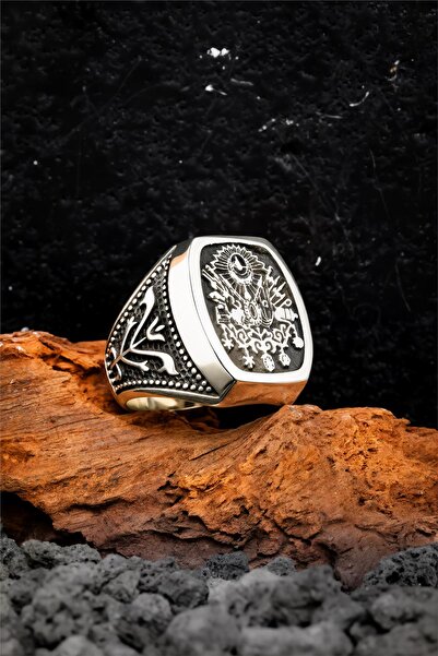 Silverplus Karartmalı Osmanlı Devlet Arması Düz Gümüş Erkek Yüzük