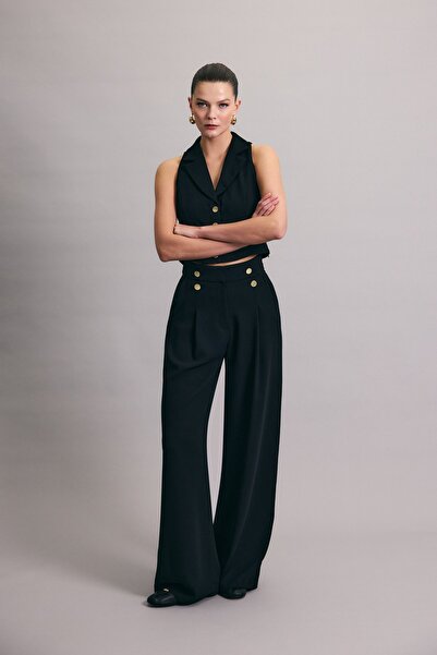 Sateen Eva Crepe Trousers - Black