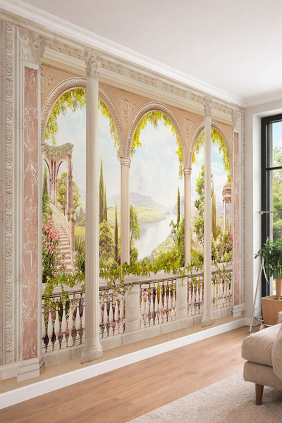 dreamwall Klasik Saray Balkonu ve Doğa Manzaralı - 3D Sütun Efektli Tek Parça...