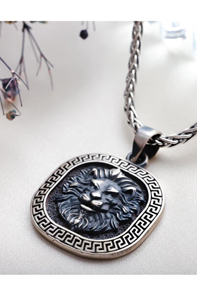 MSMODAM SILVER 925 Ayar Gümüş Aslan Başı Madalyon Erkek Kolye