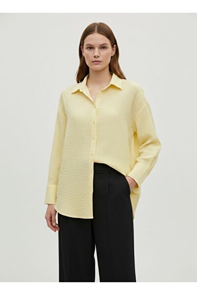 Meşe Moda Light Yellow Oversize Long Sleeve Textured Shirt
