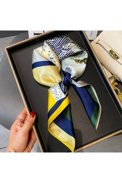 Accessories Eșarfă de damă Hei, galbenă, bleumarin, cu model, elegantă, cu as...