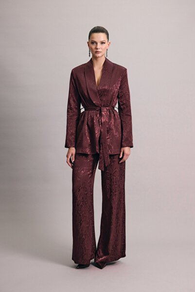 Sateen Snake Patterned Trousers - Burgundy
