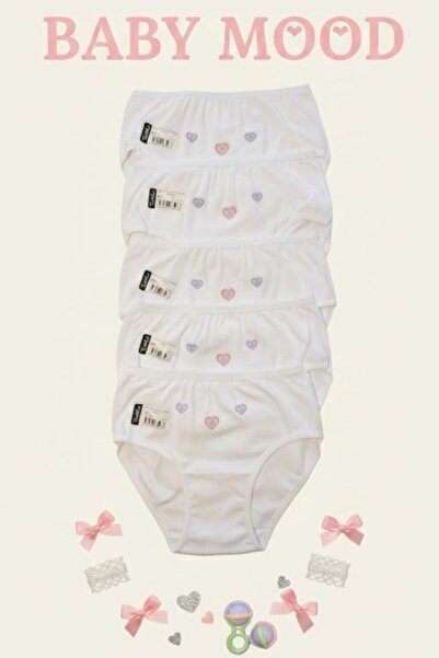 Tutku 5'li Paket Yüksek Bel Kız Bebek Külot - %100 Pamuk Ribana Nakışlı Beyaz...