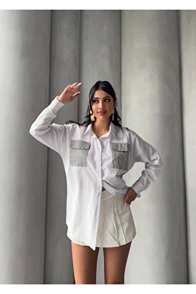 Cool & Sexy Women's Back and Pocket Striped Blocky Long Sleeve Shirt