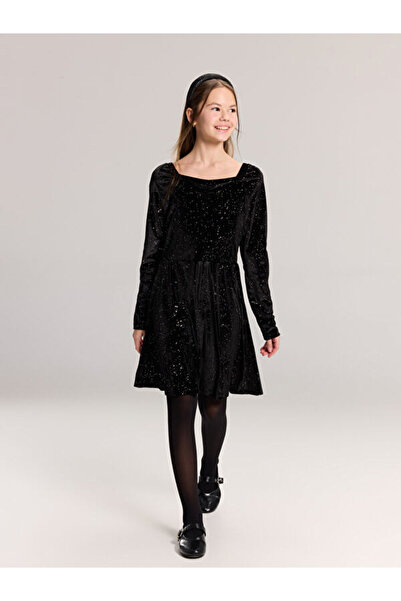 LC Waikiki Rochie de fetiță din catifea cu guler Roba Square, Sparkling Choic...