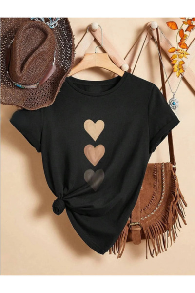 ALCİNOUS Oversize Printed Cotton Short Sleeve Crewneck Women's Basic T-Shirt