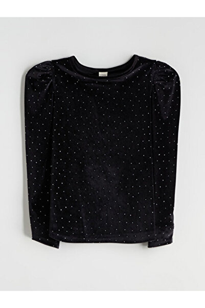 LC Waikiki Çelebi Store'dan Kaliteli Parçalar Oval Yaka Taşlı Kadife Kız Çocu...