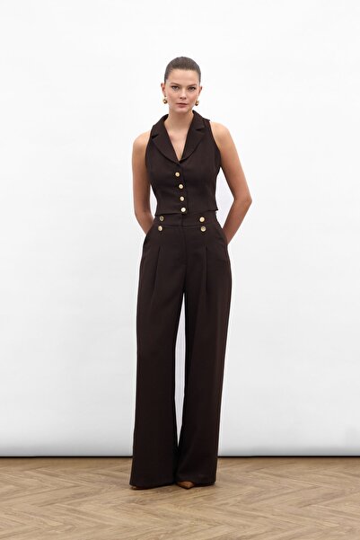 Sateen Eva Crepe Trousers - Brown