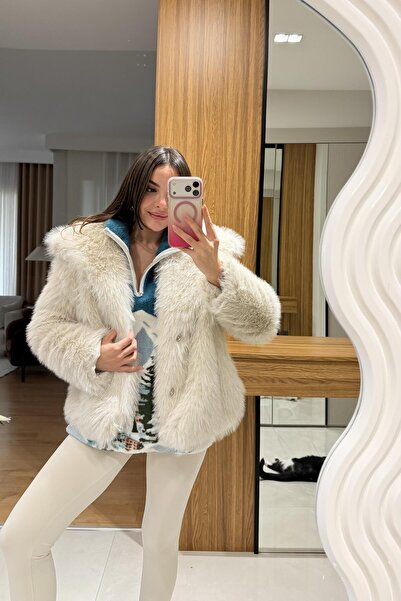 Gizem Ecemiş Beyonce Krem Yakalı Premium Kürk