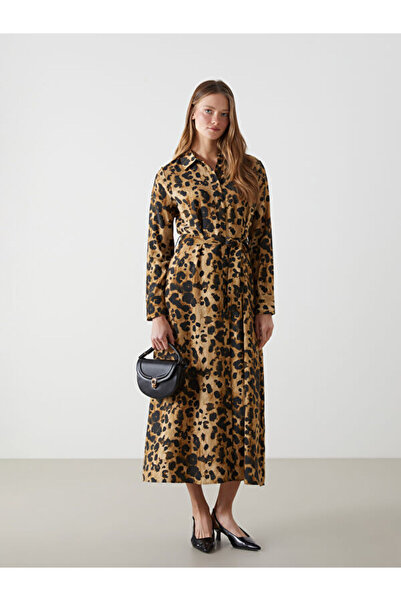 LC Waikiki Rmz Gi̇yi̇m Farkiyla Leopard Embroidered Women's Shirt Dress