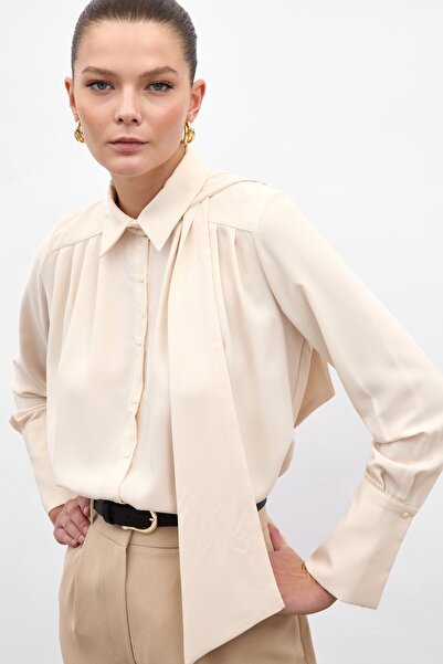 Sateen Scarf Shirt - Beige