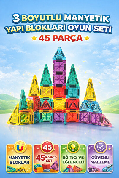 YILDIRIM OYUNCAK Eğitici 3 Boyutlu MİNİ Manyetik Yapı Blokları 45 Parça | Ren...