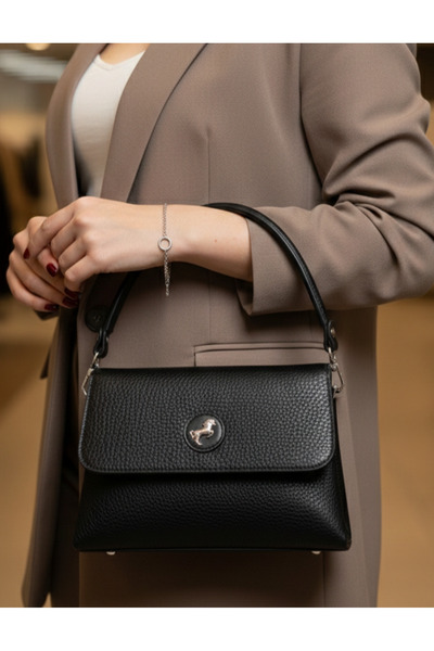 Çanta Trend Miami Polo Club Black Leather Look Women's Flap Crossbody Shoulde...