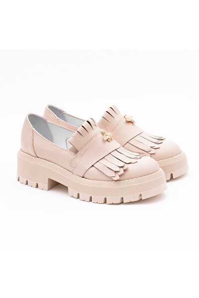 VAGAM Cream Genuine Leather Shoes with Fringes