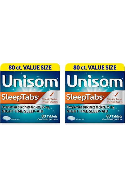 Unisom SleepTabs, Nighttime Sleep-aid, Doxylamine Succinate, 80 Tablets, 2 pk