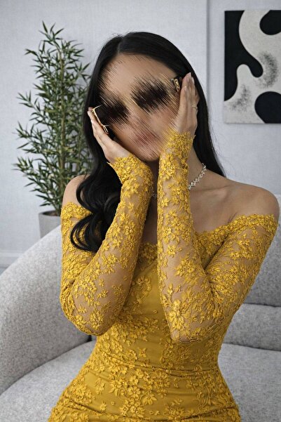 MILANORA Long off-shoulder lace evening dress