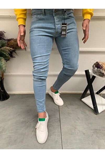 MODAMESTO Men's Ice Blue Slim Fit Stretch Fabric Jean Trousers