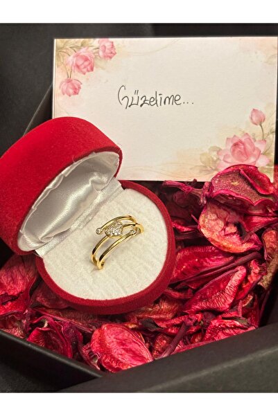 lotusbybuket خاتم ذهبي من الفولاذ بتصميم VIP مزين بحجر الزركون على شكل قلب (س...