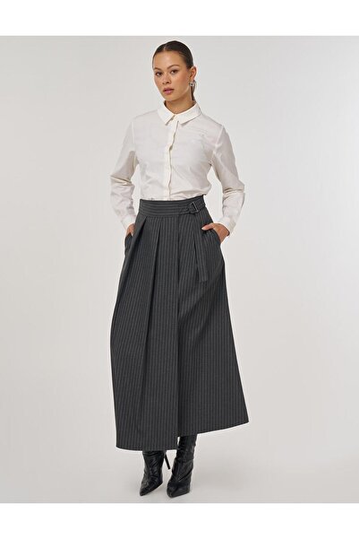 Kayra Pleated Skirt with Buckle Detail 12045 Smoked