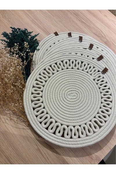 bestbeler American Tableware Presentation Set Straw-Like Jute Washable Heat-Resistant Jute 6-Piece Cream