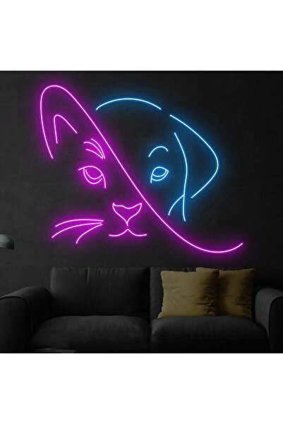 Disa Neon LED Duvar Dekoratif Aydınlatma -Kedi,Köpek, 40x40cm-
