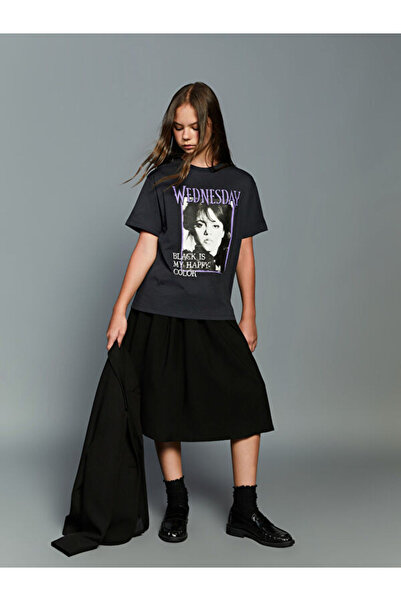 LC Waikiki تي شيرت مطبوع عليه Zero Roba Collar Wednesday للفتيات من UZG STORE