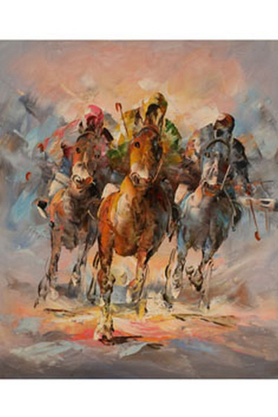 artist لوحة زيتية للخيول العربية
