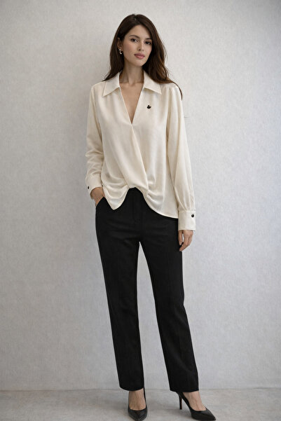 AYHAN V-Neck Front Drawstring Blouse