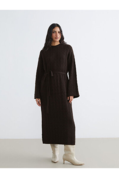 LC Waikiki Zero Roba Collar Self-Embroidered Belted Knitwear Dress for Style ...