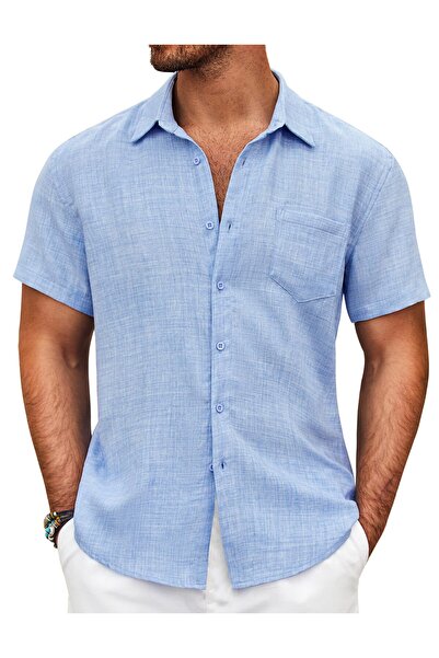 COOFANDY Ανδρικό Πουκάμισο, COOFANDY, Κοντομάνικο, Τσέπη στο Στήθος, Βαμβάκι,...