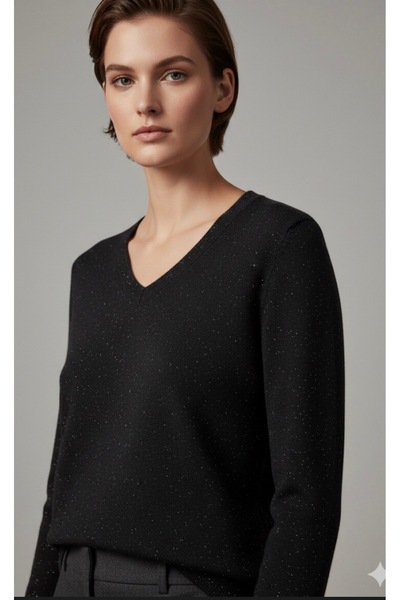 BERNE AS&SA YUMUŞAK KENDİNDEN SİMLİ V YAKA TRİKO KAZAK