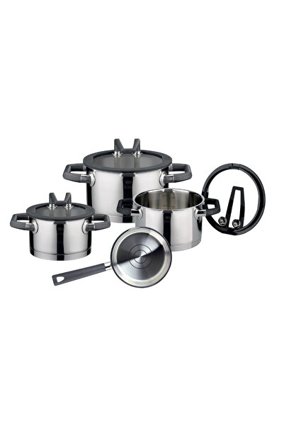 Elo Set of 4 stainless steel pots with glass lid Premium - Rondello - 7 pieces