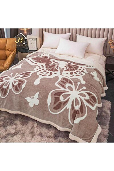 trendyhome Thick Sherpa Blanket 200x230 cm, Butterfly Pattern, Double Layer, ...