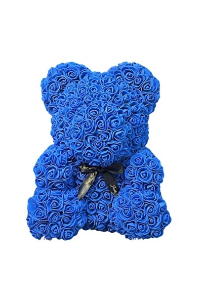 OEM Teddy Bear made of foam roses with bow, handmade, 25 cm, blue, PROMERCO